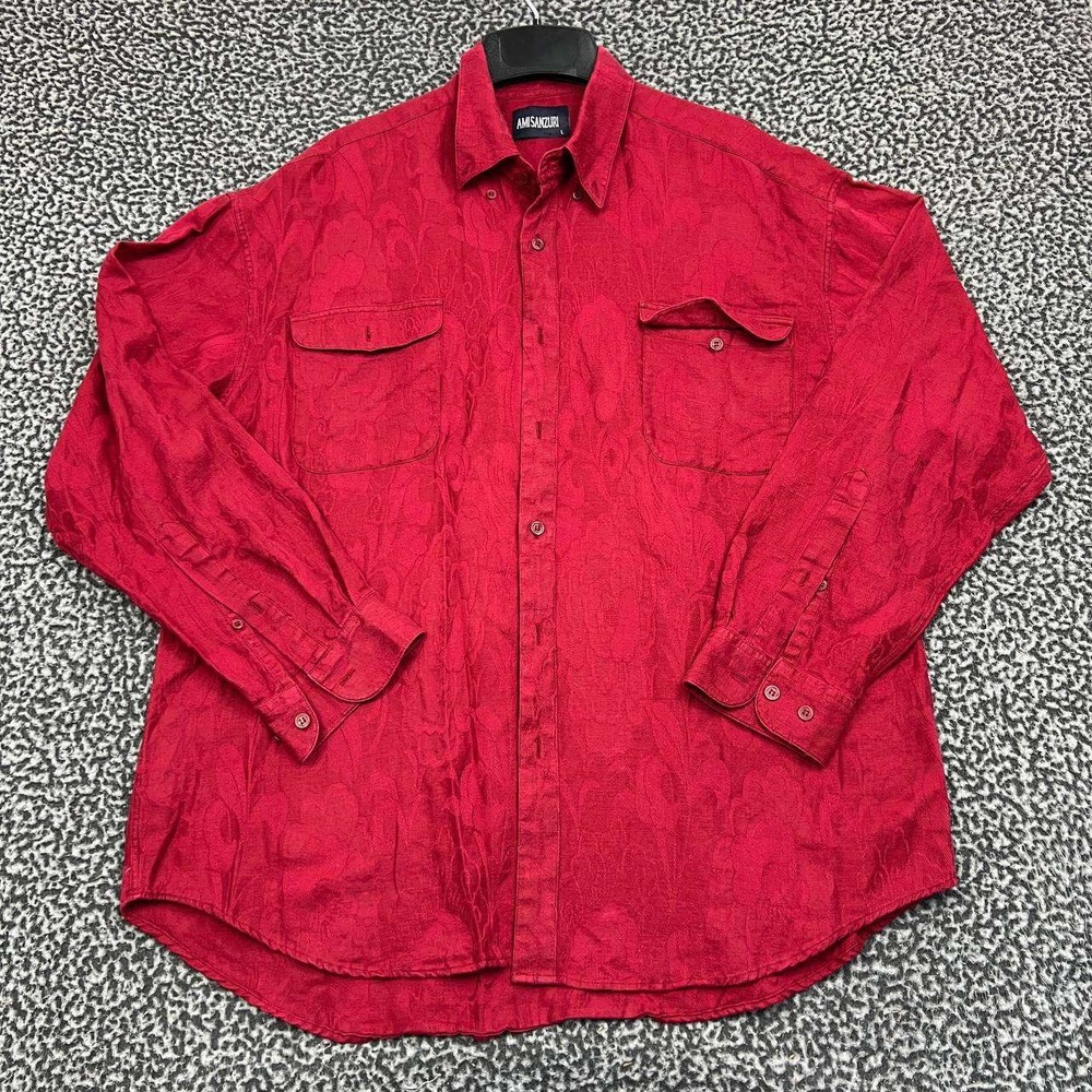 Ami‎ Sanzuri Shirt Men Large Red Button Down Long Sleeve Pocket L